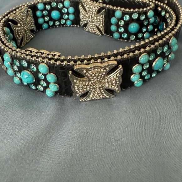 Studded Black Belt with Turquoise Accents - Picture 2 of 3